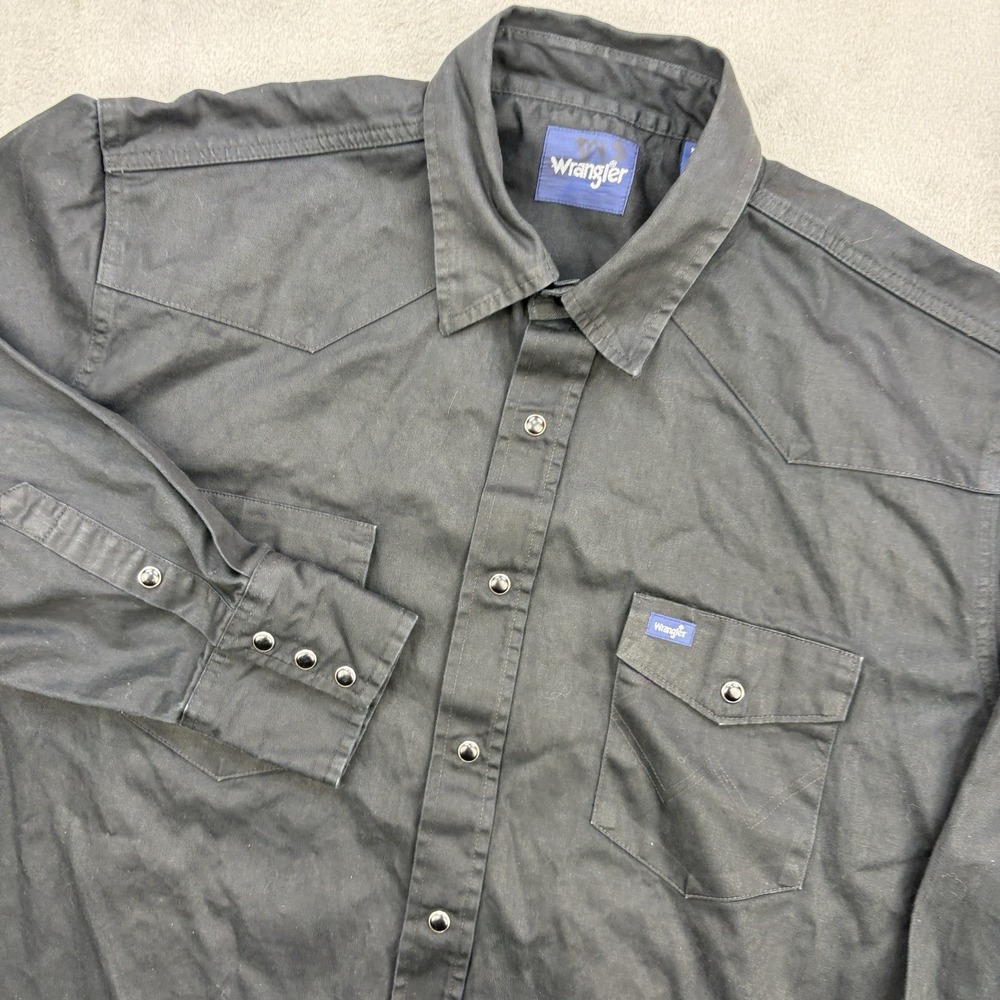Wrangler Shirt Mens XXL Black Pearl Snap Western Rodeo Cowboy 100% Cotton